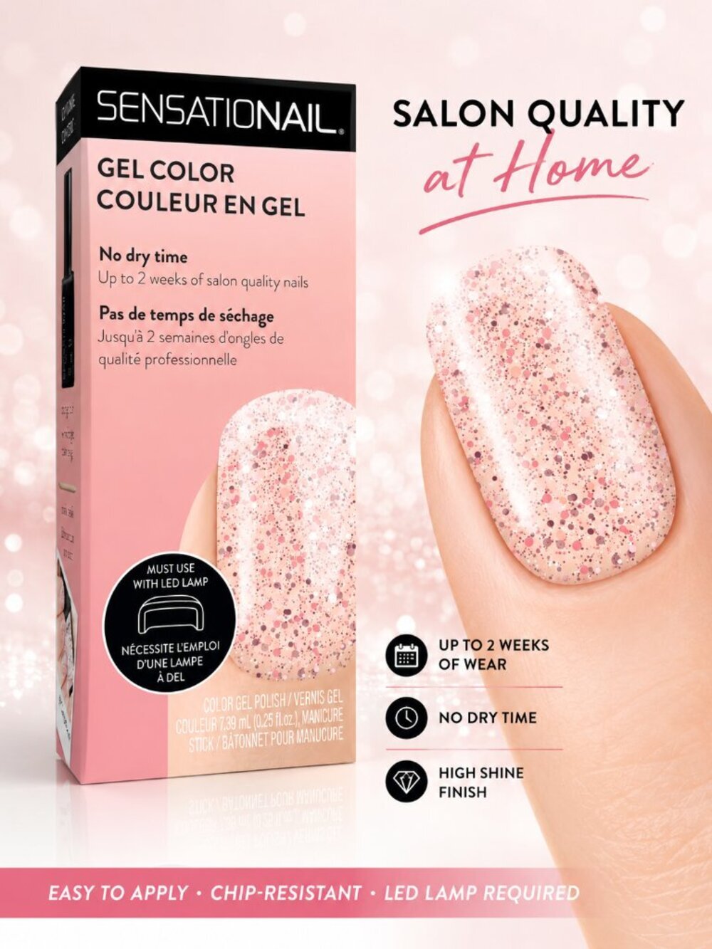 SensatioNail Pink Party Gel Nail Polish 0.25 fl oz LED Cure Long Lasting Pink